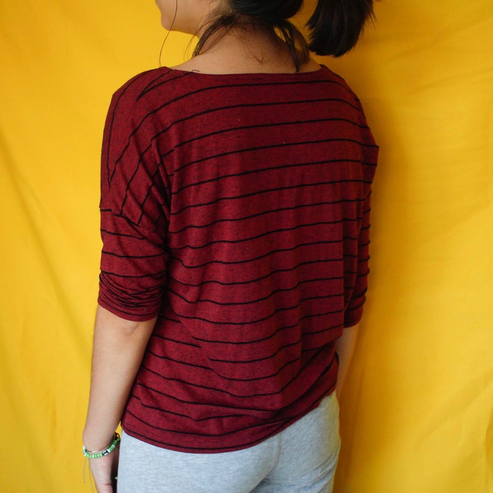 Forever 21 Maroon And Black Striped Tee - Picture 3 of 8